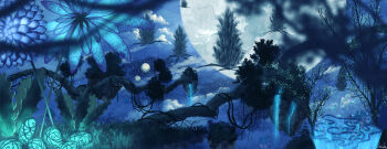 blue_flower cloud commentary_request concept_art cool_colored fantasy flower full_moon inika moon multiple_moons night no_humans original outdoors plant scenery sky star_(sky) starry_sky