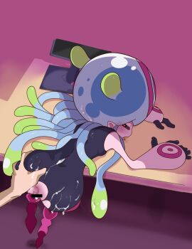 aftersex black_sclera blush colored_sclera computer couple cum cum_in_pussy dan_de_lion digimon digimon_(creature) digimon_ghost_game drooling grabbing_another's_ass groping heart heart-shaped_pupils higashimitarai_kiyoshiro highres jellyfish_girl jellymon monster_girl short_hair symbol-shaped_pupils tentacle_hair tentacles tongue tongue_out