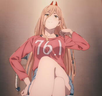 chainsaw_man crossed_legs hand_on_own_hip highres horns looking_at_viewer power_(chainsaw_man) screencap