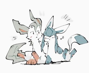 Rule 34 | :<, animal focus, closed eyes, closed mouth, full body, gen 4 pokemon, glaceon, leaf tail, leafeon, looking at another, nintendo, pokemon, pokemon (creature), pokemon focus, simple background, sitting, sleepy, zugvogel 0525