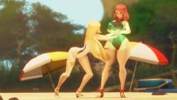 2girls 3d animated ass_expansion ass_reduction blonde_hair bouncing_breasts breast_expansion breast_reduction breasts cleavage curvy female_focus full_body highres huge_breasts large_breasts long_hair medium_breasts multiple_girls mythra_(xenoblade) n-nurico one-piece_swimsuit pyra_(xenoblade) red_hair short_hair sound swimsuit tagme thick_thighs thighs video wide_hips xenoblade_chronicles_(series) xenoblade_chronicles_2