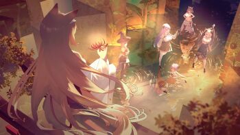 Rule 34 | 6+girls, abroccoli, absurdres, animal ears, bare shoulders, black robe, black shirt, breasts, brown hair, commission, detached sleeves, fox ears, fox girl, fox tail, from behind, grey hair, hat, highres, indie virtual youtuber, large breasts, long hair, mother and daughter, multiple girls, navel, orange skirt, otsuka ray, purple eyes, purple hair, reika (otsuka ray), ripples, robe, second-party source, shirt, short hair, skirt, tail, virtual youtuber, water, white robe, white shirt, white sleeves, witch hat