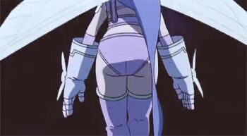 00s 1girl animated animated_gif anime_screenshot ass ass_focus attack butterfly_wings digimon digimon_frontier digimon_frontier:_kodai_digimon_fukkatsu!! fairimon gauntlets huge_ass insect_wings long_hair panties pov purple_hair ryona thighhighs toei_company underwear wide_hips wings
