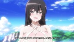 1girl animated anime_screenshot ass bikini black_hair breasts butt_crack cleavage highres huge_breasts isekai_one_turn_kill_nee-san:_ane_douhan_no_isekai_seikatsu_hajimemashita kilmaria_(ichigeki_ane) large_breasts long_hair micro_bikini navel seashell seashell_bikini shell shell_bikini solo swimsuit tagme video