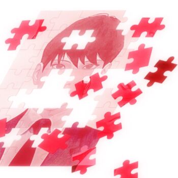 1boy blank_stare coat collared_shirt formal_clothes jigsaw_puzzle kim_dokja male_focus necktie no_mouth omniscient_reader's_viewpoint puzzle puzzle_piece red_theme shirt short_hair solo superimposition tix_0314 upper_body