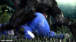 1boy 1girl 3d animal_penis animated black_fur blue_eyes breasts fangs fox_girl furry furry_female furry_male furry_with_furry grass hetero highres interspecies jewelry kasdaq knotted_penis krystal large_penis large_testicles nintendo nude on_ground open_mouth outdoors penis sex size_difference sound star_fox tattoo teeth testicles third-party_edit tongue tongue_out video werewolf wolf_boy