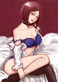 brown_hair highres shirt snk the_king_of_fighters undressing whip_(kof) white_shirt
