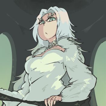 crossbreed_priscilla dark_souls_(series) dark_souls_i davewaterfalls dragon_girl fur green_eyes looking_at_viewer priscilla_the_crossbreed scales white_hair