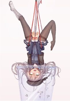 altina_orion asphyxiation bdsm black_headwear bound bound_arms bubble corpse drowned drowning green_eyes headwear_request long_hair looking_up necrophilia open_mouth pantyhose partially_submerged rope silver_hair torture underwater upside-down water water_torture