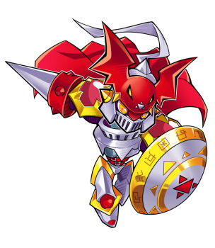 Rule 34 | apollousa (hwcdmw1997), armor, asymmetrical dual wielding, cape, chibi, digimon, digimon (creature), dual wielding, dukemon, helmet, highres, holding, holding polearm, holding shield, holding weapon, knight, lance, polearm, red cape, shield, simple background, solo, weapon, white armor, white background, white helmet, yellow eyes