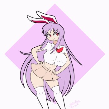 1girl animated animated_gif bouncing_breasts breasts female_focus highres large_breasts long_hair looking_at_viewer necktie purple_hair rabbit_ears rabbit_girl red_eyes reisen_udongein_inaba shirt skirt solo standing thong touhou zedrin