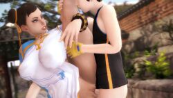 1boy 1girl 3d aftersex age_difference animated black_hair bracelet breasts brick_wall brown_eyes capcom chinese_clothes chun-li clothed_sex cum cum_in_pussy female_pervert fingerless_gloves gloves hair_bun hairdressing hetero highres jewelry large_breasts leg_up legs_apart peaceduck penis pervert public_indecency pussy sex short_hair shota size_difference sound split standing standing_on_one_leg standing_sex standing_split street_fighter tagme tank_top testicles tree uncensored vaginal video