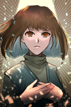 Rule 34 | 1girl, artist name, brown eyes, brown hair, leteena (tear ring saga), solo, sparkle, sumeragi (black rose), tear ring saga, tear ring saga: yutona eiyuu senki