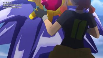 1girl 2boys animated anime_screenshot audible_speech captain_pikachu copyright_name dot_(pokemon) friede_(pokemon) full_body gem gen_1_pokemon japanese_audio jumping liko_(pokemon) long_legs ludlow_(pokemon) mega_pokemon mega_starmie mollie_(pokemon) multiple_boys multiple_others murdock_(pokemon) nintendo no_eyes orla_(pokemon) outdoors pikachu pokemon pokemon_(anime) pokemon_(creature) pokemon_focus pokemon_horizons red_gemstone roy_(pokemon) scared smile sound standing starfish starmie surprised tagme video