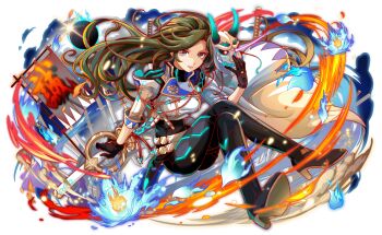 1girl belt black_collar black_footwear black_gloves black_pants blue_fire blue_outline brown_eyes brown_hair buttons cel_shading coat collar crash_fever cross-laced_straps crossed_legs double-breasted eyelashes fire flag full_body game_cg gloves glowing_clothes hair_intakes high_heels holding holding_mask katana lens_flare light_particles long_hair long_sleeves looking_at_viewer mask mature_female official_art oni_mask outline pants parted_bangs red_outline saturated shoe_soles sleeve_cuffs solo sword tachi-e teeth three-quarter_sleeves toshizo_hijikata transparent_background two-sided_collar weapon white_coat white_sleeves white_uniform