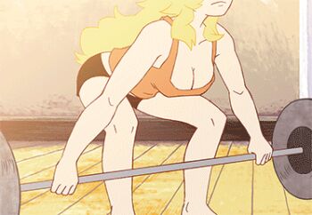 2girls animated animated_gif black_hair blonde_hair breasts cleavage closed_eyes grey_eyes heart long_hair lowres multiple_girls pajamas ruby_rose rwby short_hair siblings sisters sleep_mask sleepwear tank_top weights yang_xiao_long