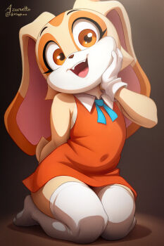 1girl :d absurdres animal_ears artist_name azuretto body_fur brown_eyes brown_fur collared_dress commentary cream_the_rabbit dress english_commentary furry furry_female gloves highres looking_at_viewer lop_rabbit_ears open_mouth rabbit_ears rabbit_girl rabbit_tail red_dress seiza short_dress sitting sleeveless sleeveless_dress smile solo sonic_(series) tail teeth thighhighs twitter_x_logo upper_teeth_only white_gloves white_thighhighs