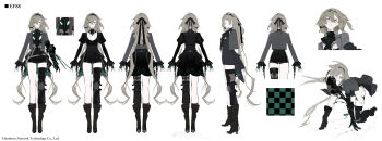 1girl a-pose absurdres assault_rifle black_boots black_dress black_hairband black_ribbon black_shoes black_shorts black_skirt black_thighhighs blonde_hair boots character_name chinese_commentary commentary copyright_name cropped_jacket dress ef88_(girls&#039;_frontline) frilled_cuffs gauntlets girls&#039;_frontline green_neckerchief gun hair_between_eyes hair_ribbon hairband high_heel_boots high_heels highres holding holding_gun holding_weapon jacket juliet_sleeves knee_pads kneeling lapels long_bangs long_hair long_sleeves meru02295238 micro_shorts multiple_views neckerchief notched_lapels on_one_knee open_clothes open_jacket parted_hair puffy_sleeves reference_sheet ribbon rifle shirt shoes short_dress shorts showgirl_skirt simple_background single_arm_armor single_bare_leg single_knee_pad single_thighhigh skirt striped_clothes striped_shirt suit_jacket thighhighs torn_clothes two-sided_fabric two-sided_skirt vertical-striped_clothes vertical-striped_shirt very_long_hair watermark weapon weibo_username weibo_watermark white_background