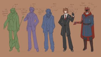 5boys :d adapted_costume alternate_costume alternate_headwear alternate_height alternate_universe animification antenna_hair arm_behind_back bandage_on_cheek bandaged_neck bandages belt black_belt black_gloves black_jacket black_pants black_shoes black_suit black_vest blue_coat boots brown_background brown_boots brown_hair buttons cape character_age character_name checkered_neckerchief cigar coat collared_shirt commentary drawstring dual_persona edd_(eddsworld) eddsworld english_commentary english_text flipped_hair formal_clothes full_body gloves hair_ears hands_in_pockets headset height_chart highres holding holding_cigar holding_weapon hollow_eyes hood hood_down hoodie jacket limbus_company lineup long_sleeves male_focus matt_(eddsworld) mechanical_arms medium_hair multiple_boys neckerchief open_clothes open_jacket open_mouth pants project_moon red_cape red_hoodie red_leader_(eddsworld) red_mask roboyomo shirt shoes short_hair simple_background single_mechanical_arm smile spiked_hair standing suit sweater tom_(eddsworld) tord_(eddsworld) turtleneck turtleneck_sweater vest weapon white_shirt