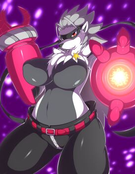 belt breasts digimon digimon_(creature) furry furry_female mask pixiv_(503832) star_(symbol) wolvermon