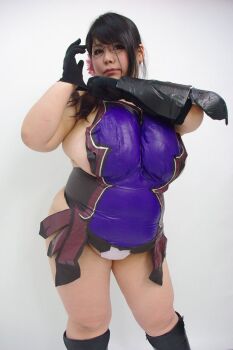 Rule 34 | 1girl, black hair, breasts, cattleya (queen's blade), cattleya (queen's blade) (cosplay), cosplay, fat, fat woman, glasses, highres, huge breasts, luu (cosplayer), photo (medium), queen's blade