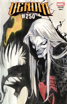 2boys absurdres black_bodysuit bodysuit character_name comic_cover company_name copyright_name cover cover_page english_text eyed_silhouette grin highres knull_(marvel) logo long_hair long_tongue male_focus marvel monster_boy multiple_boys no_pupils official_art peach_momoko sharp_teeth silhouette smile spider-man_(series) symbiote teeth tongue upper_body venom_(marvel) very_long_tongue white_hair yellow_eyes