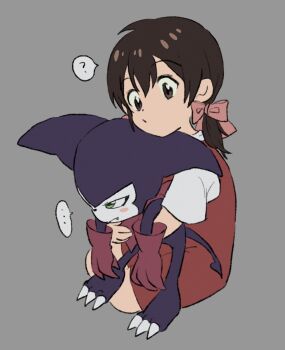 1boy 1girl ai_(digimon) blush digimon imp impmon ribbon
