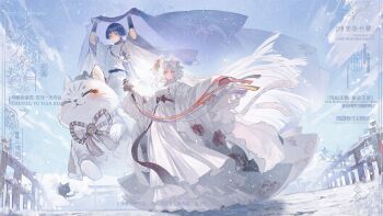 Rule 34 | 1boy, 1girl, animal ear fluff, animal ears, animalization, armor, arms up, artist request, bell, belt, black belt, black bow, black hair, blue sky, blunt ends, bow, cat, cat ears, cat girl, cat tail, closed mouth, clothing cutout, cloud, cloudy sky, commission, commissioner insert, couple, diffraction spikes, eyeliner, eyeshadow, feathers, floral print, floral print kimono, floral print veil, flower, full body, genshin impact, hair flower, hair ornament, haori, hayami momo (hayamimomo), hetero, highres, holding, holding veil, japanese armor, japanese clothes, jingle bell, kagura suzu, kariginu, kimono, kote, kurokote, lace, lace-trimmed kimono, lace trim, layered kimono, layered sleeves, long hair, looking at viewer, makeup, multiple tails, multiple torii, original, outdoors, outstretched arm, parted bangs, pelvic curtain, person and animalization, pink eyes, pom pom (clothes), print kimono, purple eyes, purple kimono, purple sleeves, purple veil, red bow, red eyeliner, red eyeshadow, red flower, riding, riding animal, scaramouche (cat) (genshin impact), scaramouche (genshin impact), scaramouche (kabukimono) (genshin impact), second-party source, side cutout, sky, sleeves past fingers, sleeves past wrists, snowing, string, tail, torii, two tails, veil, very long hair, watermark, watermark grid, white cat, white flower, white hair, white haori, white kimono, white sleeves, wide sleeves, yellow feathers