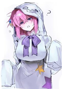 1girl ? blue_eyes blush bocchi_the_rock! bow bowtie breasts ghost_costume gotoh_hitori hair_ornament halloween halloween_costume natari_(r161koevytjqxo) pink_hair simple_background