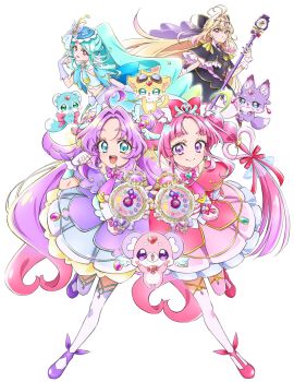 Rule 34 | 4girls, :d, ahoge, akechi anna, antenna hair, artist request, back bow, black capelet, black dress, blonde hair, blue bow, blue eyes, blue hair, blue hat, blue skirt, bow, braid, brooch, brown eyes, butterfly hat ornament, capelet, closed mouth, compact (cosmetics), cosmetics, creature, cure answer, cure arcana shadow, cure eclair, cure mystic, dress, frilled dress, frills, gradient hair, green hair, hair bow, hair intakes, hair ornament, hat, hat ornament, heart, heart brooch, heart hair ornament, highres, holding, holding compact, holding staff, jett (precure), jewelry, kobayashi mikuru, layered dress, long hair, looking at viewer, magical girl, mashu-tan, meitantei precure!, mini hat, mini top hat, moria ruruka, multicolored hair, multiple girls, official art, open mouth, parted bangs, pink dress, pink hair, pink shoes, pochi-tan, precure, purple bow, purple dress, purple eyes, purple hair, purple shoes, red bow, shoes, shushu-tan, skirt, smile, staff, thighhighs, top hat, twin braids, white thighhighs