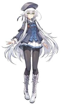 1girl altina_orion bad_link beret black_hat black_pantyhose boots capelet double-parted_bangs eiyuu_densetsu floating_hair full_body green_eyes hair_between_eyes hat jacket knee_boots lace-up_boots long_hair long_sleeves looking_at_viewer official_art pantyhose school_uniform sen_no_kiseki sen_no_kiseki_(series) sen_no_kiseki_iii simple_background skirt solo thors_military_academy_branch_campus_uniform transparent_background two_side_up white_boots white_hair ys ys_vi:_the_ark_of_napishtim