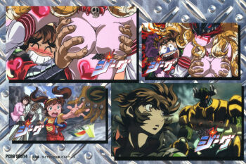 2boys 3girls anime_screenshot blush grabbing_another&#039;s_breast groping highres kenji_kusanagi_(koutetsu_jeeg) koutetsu_jeeg mature_female monster_girl multiple_boys multiple_girls official_art queen_himika_(koutetsu_jeeg) revealing_clothes smile standing tentacle_hair