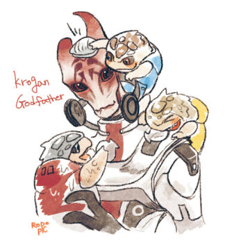 agatemano alien baby krogan mass_effect_(series) mordin_solus no_humans salarian tumblr white_background