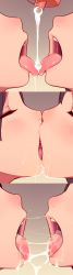 2girls 3koma absurdres after_kiss blush brown_hair close-up closed_eyes comic french_kiss highres kiss lotion miyu-chan_(muk) muk_(monsieur) multiple_girls open_mouth saliva saya-chan_(muk) sexually_suggestive suggestive_fluid tiny_evil tongue tongue_out yuri
