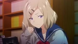 1boy 1girl animated arm_rest blonde_hair book bow bowtie breasts breasts_out bunnywalker buttons censored chair cleavage closed_eyes cum cum_in_mouth cum_on_body facial fellatio floor groin hair_ornament hairclip handjob hetero holding indoors jk_fuuzoku_gakuensai joy_ride large_breasts legs library long_sleeves looking_at_viewer loose_socks medium_hair miniskirt mosaic_censoring nipples one_eye_closed open_mouth oral panties pantyshot parted_lips penis pink_eyes purple_eyes purple_panties raised_eyebrows school_uniform sitting skirt socks solo_focus sound subtitled t-rex_(animation_studio) table tagme thighs underwear unzipped upper_body upskirt video