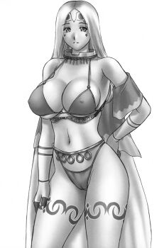 Rule 34 | a-ga, bikini, bra, breasts, cameltoe, curvy, dancer, covered erect nipples, highres, iruma kamiri, large breasts, lingerie, long hair, monochrome, panties, swimsuit, tattoo, underwear