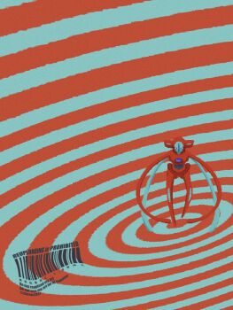 Rule 34 | alien, black sclera, blue gemstone, chest jewel, clione3031, colored sclera, commentary request, deoxys, deoxys (attack), gem, gen 3 pokemon, highres, looking at viewer, mythical pokemon, nintendo, no humans, pokemon, pokemon (creature), pokemon focus, standing, standing on one leg, surreal, watermark