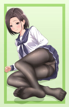 1girl akippoi_0919 black_pantyhose brown_eyes brown_hair highres original panties panties_under_pantyhose pantyhose school_uniform serafuku soles thighband_pantyhose underwear