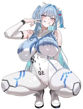 Rule 34 | 1girl, animal ear headphones, animal ears, april fools, aqua hair, blue eyes, blue hair, bodypaint, bodysuit, breasts, cat ear headphones, cat ears, colored inner hair, commentary, commentary request, english commentary, fake animal ears, full body, goddess of victory: nikke, headphones, headset, highres, korean commentary, large breasts, long hair, marheit, mekami shifty (nikke), mixed-language commentary, multicolored bodysuit, multicolored hair, navel, official alternate design, painted clothes, shifty (nikke), short twintails, simple background, smile, solo, twintails, white background, white bodysuit