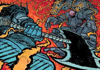 2boys absolute_batman absolute_dc adam_smasher artificial_eye axe azoinab batman battle_axe bionic black_cape bodysuit cape commentary commission cowl cyber_skeleton_(cyberpunk) cyberpunk cyberpunk:_edgerunners cyberpunk_(series) cyberpunk_2077 cyborg dc_comics english_commentary fighting_stance grey_bodysuit holding holding_axe male_focus mechanical_eye mechanical_hands multiple_boys oversized_forearms oversized_limbs sandevistan superhero_costume taut_bodysuit weapon