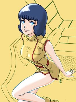 Rule 34 | 1girl, absurdres, aeug, aobito sukoyaka bystander, blue eyes, blue hair, boots, cockpit, commentary request, dark blue hair, fa yuiry, gundam, hatch, highres, looking at viewer, mecha, methuss, military uniform, miniskirt, mobile suit, robot, science fiction, signature, sitting, sketch, skirt, smirk, vest, zeta gundam