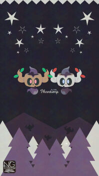 alternate_color black_sclera blue_eyes closed_mouth colored_sclera gen_6_pokemon highres leaf looking_at_viewer meme_(sleepsheep) nintendo no_humans open_mouth phantump pokemon pokemon_(creature) pokemon_focus red_eyes shiny_pokemon star_(symbol) tree