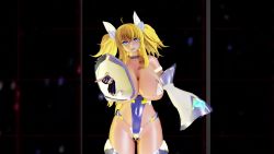 1girl 3d animated artist_request ass ass_focus audible_music bare_shoulders blonde_hair blue_eyes blush bouncing_breasts breasts breasts_out cameltoe curvy dancing highleg highleg_leotard highres huge_breasts leotard long_hair looking_at_viewer music music_video onizaki_kirara open_mouth partially_visible_vulva pasties shiny_skin simple_background singing smile sound taimanin_(series) taimanin_rpgx thong_leotard tongue tongue_out twintails upper_body v very_long_hair video walking wardrobe_malfunction