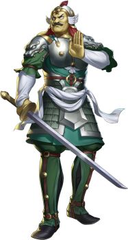 Rule 34 | 1boy, armor, artist request, black hair, blank eyes, colored skin, demon (megami tensei), facial hair, helmet, highres, holding, holding sword, holding weapon, jikokuten (megami tensei), mustache, official art, persona, persona 5, persona 5: the phantom x, shin megami tensei, solo, sword, third-party source, transparent background, weapon, yellow skin