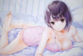 absurdres barefoot camisole feet highres lying non-web_source on_stomach shirai_hinako soles the_pose toes