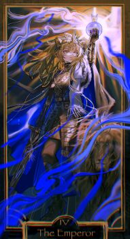 1girl absurdres animal_ears arknights black_boots black_jacket black_pantyhose black_shirt black_skirt blonde_hair blue_cloak boots cloak commentary_request crown high_heel_boots high_heels highres holding holding_sword holding_weapon jacket knee_boots lion_ears lion_girl long_hair pantyhose sakiyo shirt side_ponytail siege_(arknights) skirt solo sword turtleneck turtleneck_shirt vina_victoria_(arknights) weapon yellow_eyes