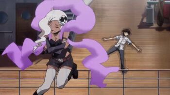 Rule 34 | 1boy, 1girl, animated, animated gif, boots, breasts, cleavage, closed eyes, dark skin, kami nomi zo shiru sekai, katsuragi keima, nora floriann leoria, tan, thighhighs, wet, white hair