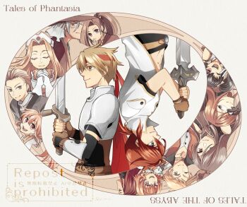 Rule 34 | 6+boys, 6+girls, adjusting eyewear, anise tatlin, arche klein, armor, asch (tales), black gloves, black hair, black pants, blonde hair, blunt bangs, breastplate, brown eyes, brown gloves, chester burklight, claus f. lester, closed eyes, closed mouth, coat, commentary request, copyright name, cress albane, facial mark, finger to mouth, fingerless gloves, fujibayashi suzu, glasses, gloves, grey coat, grey hair, guy cecil, hair between eyes, hair over one eye, headband, holding, holding sword, holding weapon, jade curtiss, jo ro ri, long hair, low ponytail, luke fon fabre, midriff, mint adenade, multiple boys, multiple girls, natalia luzu kimlasca lanvaldear, one eye closed, open mouth, own hands clasped, own hands together, pants, parted bangs, pauldrons, pendant choker, ponytail, praying, red hair, red headband, short hair, shoulder armor, sidelocks, smile, sword, tales of (series), tales of phantasia, tales of the abyss, tear grants, upper body, vambraces, weapon, white coat, white gloves