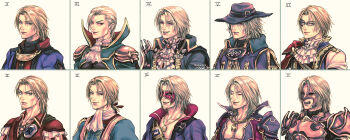 Rule 34 | 1boy, armor, ascot, black hat, blonde hair, blue eyes, cape, comparison, dated, facial hair, fangs, glasses, goatee, grin, hat, highres, jewelry, male focus, medium hair, morito leaf9, multiple views, necklace, official alternate costume, one eye covered, popped collar, portrait, raphael sorel, red cape, red eyes, short hair, side cape, simple background, smile, soul calibur, soulcalibur, soulcalibur ii, soulcalibur iii, soulcalibur iv, soulcalibur v, soulcalibur vi, white ascot, white background