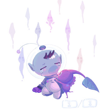 1boy big_nose black_eyes brown_hair buttons colored_skin crying crying_with_eyes_open death fraction full_body ghost gloves helmet highres hug leaf looking_at_another male_focus nintendo no_mouth olimar on_one_knee pikmin_(creature) pikmin_(series) pointy_ears pointy_nose radio_antenna red_gloves red_pikmin red_skin sad scar scar_on_face short_hair simple_background space_helmet spacesuit teardrop tears user_interface very_short_hair whistle white_background yu_pikmin